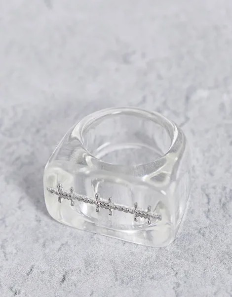 Прозрачное пластиковое кольцо с декором в виде колючей проволоки ASOS DESIGN-Прозрачный