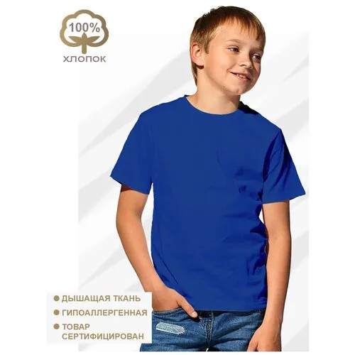 Футболка хлопок, трикотаж, однотонная, размер 8-9 лет, синий