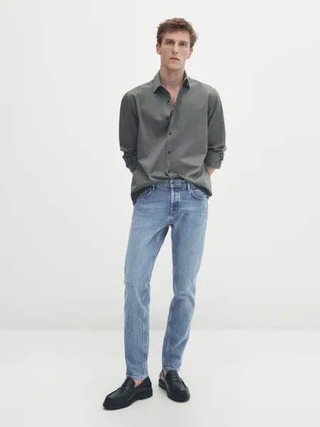 Отбеленные джинсы облегающего кроя Massimo Dutti, индиго