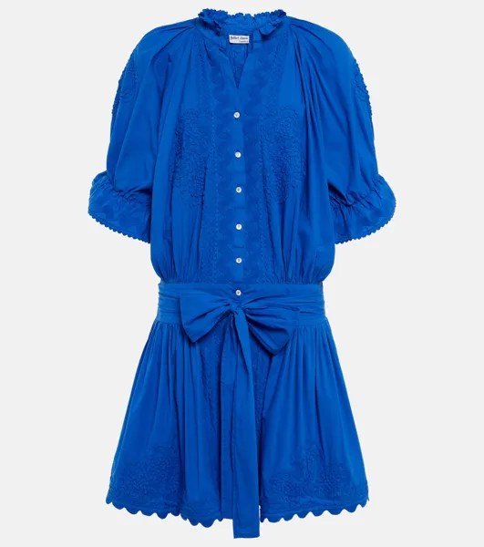 Хлопковое мини-платье с вышивкой JULIET DUNN, синий