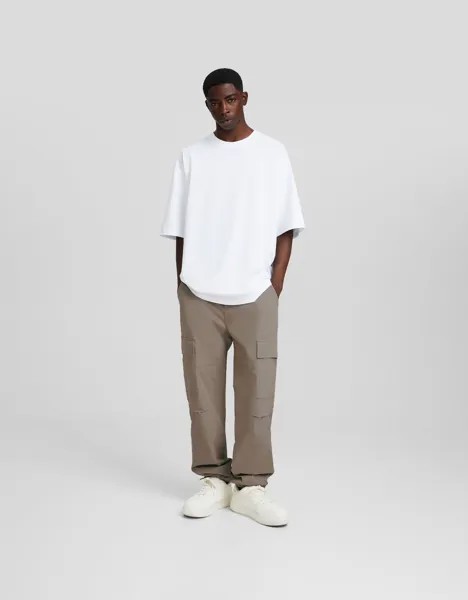 Брюки-карго Wide Bershka, цвет camel