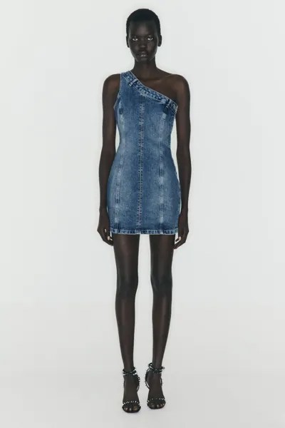 Асимметричное джинсовое платье trf ZARA, синий