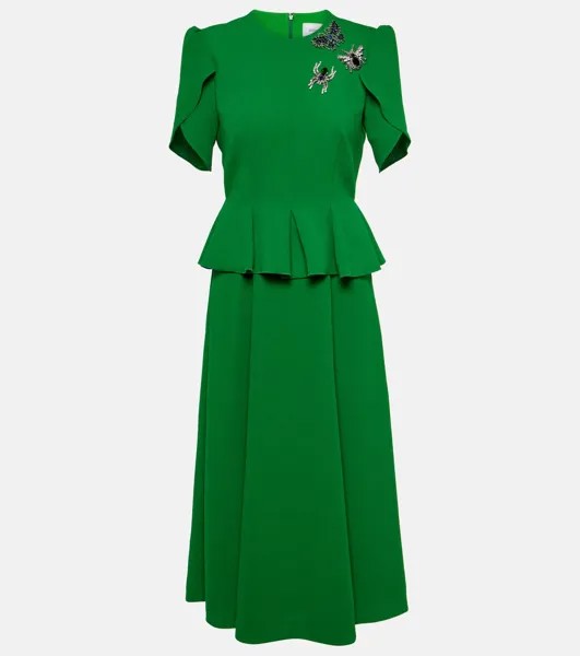 Украшенное платье миди с баской Erdem, зеленый