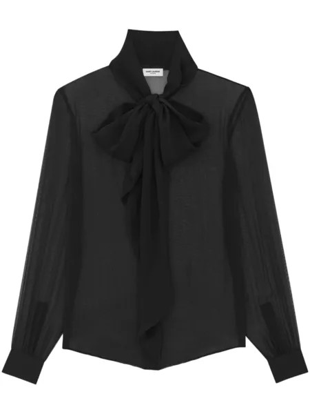 Saint Laurent шелковая рубашка с бантом, черный