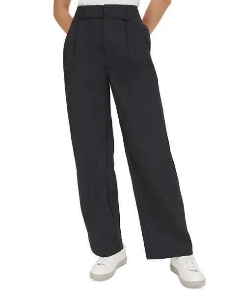 Женские плиссированные брюки с высокой талией и широкими штанинами Calvin Klein Jeans, черный