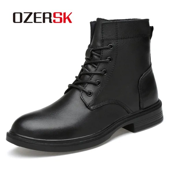 Ботинки OZERSK мужские повседневные, брендовые удобные, винтажная защитная обувь, черные, Осень-зима