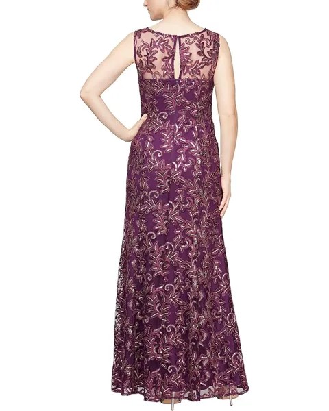 Платье Alex Evenings Long Embroidered Gown with Sweetheart Illusion Neckline and Chiffon Shawl, цвет Plum