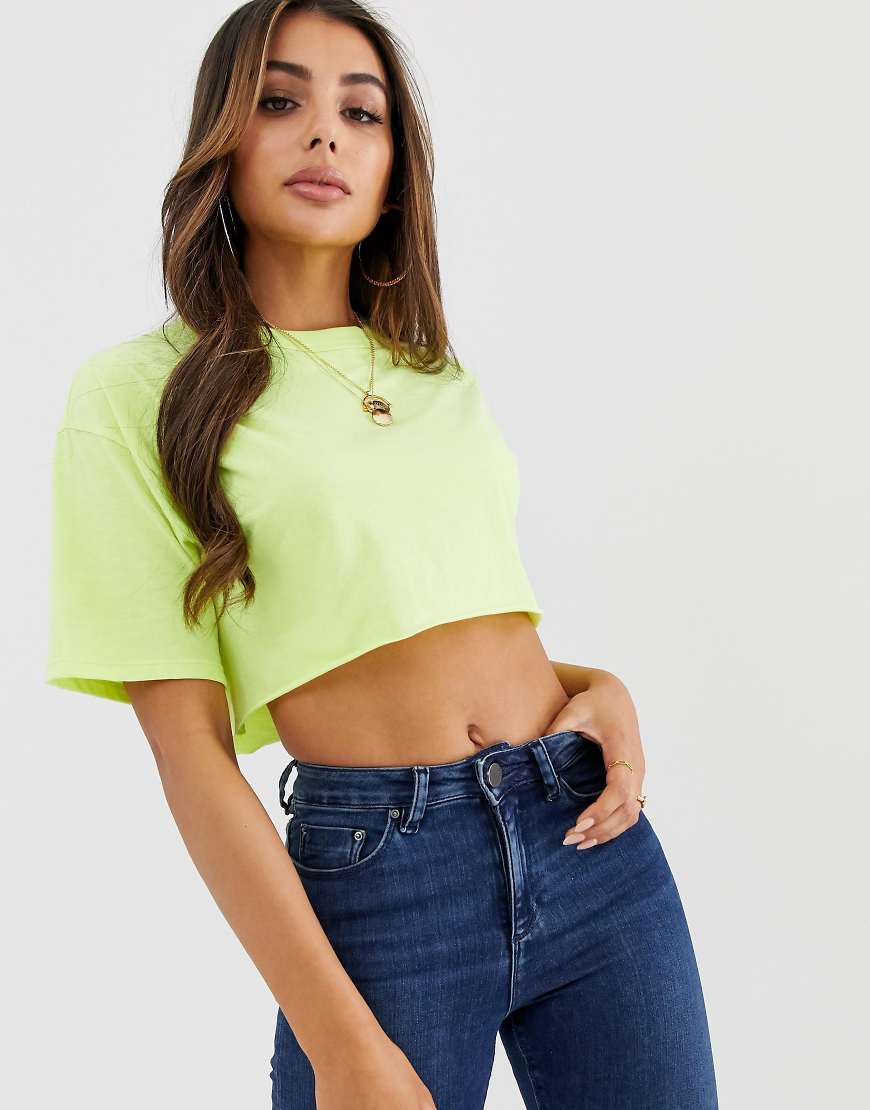 Неоново-желтая укороченная футболка с необработанными краями ASOS DESIGN-Желтый