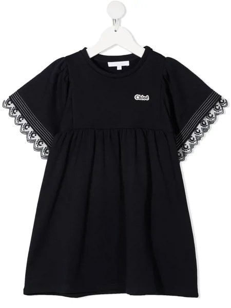 Chloé Kids расклешенное платье с кружевом