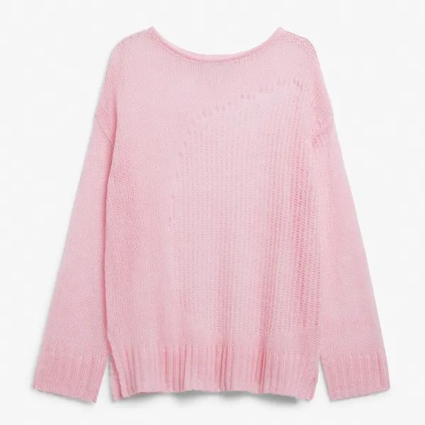Свитер Monki Open knit loose distressed, светло-розовый