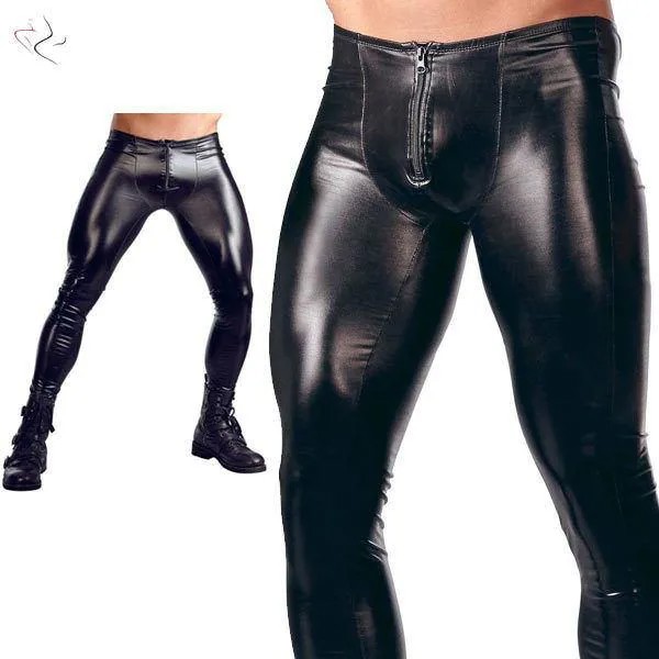Новые мужские черные сексуальные кожаные брюки леггинсы