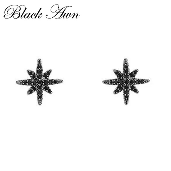 BLACK AWN Звезды Ювелирные изделия Черный камень Помолвка Серьги для женщин
