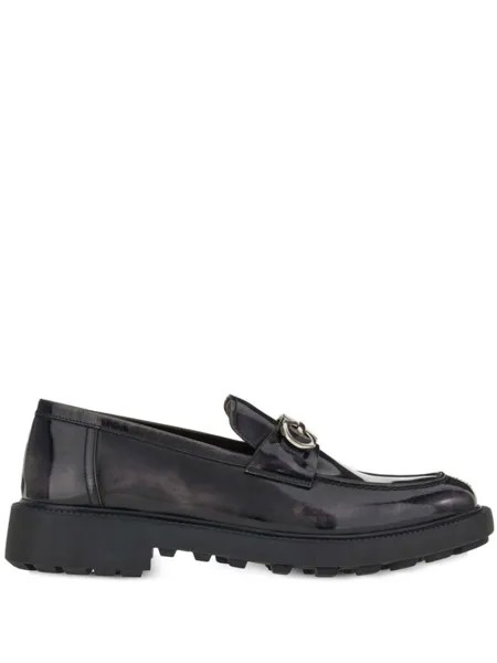 Лакированные лоферы с пряжкой Gancini Ferragamo, черный