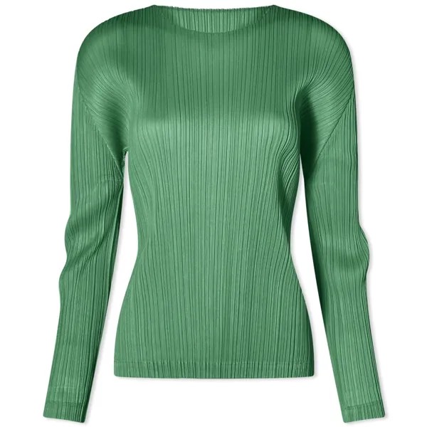 Блузка Pleats Please Issey Miyake Long Sleeve Pleats Crew, зеленый