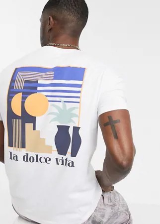 Белая футболка с вышивкой на груди и принтом на спине Celio-Белый