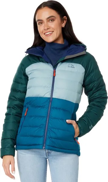 Куртка L.L.Bean Bean's Down Hooded Jacket Color-Block, цвет Mallard Teal/Dark Pine