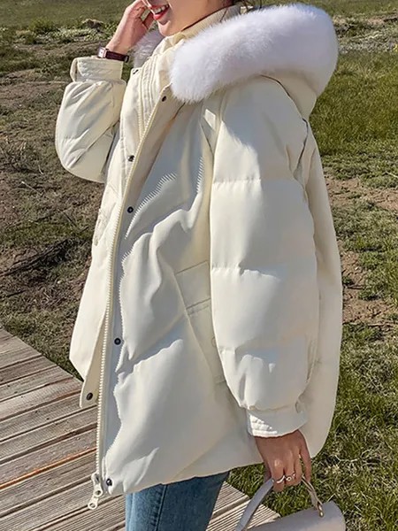 Milanoo Puffer Coats For Women White Medium Long Sleeves Academic Thicken Winter Coat Outerwear