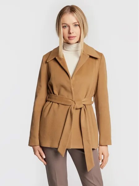 Шерстяное пальто обычного кроя Calvin Klein, коричневый