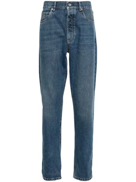 Brunello Cucinelli джинсы с вышитым логотипом, синий