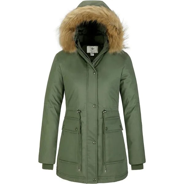 Куртка WenVen Winter Water Resistant With Removable Hood Women's, зеленый
