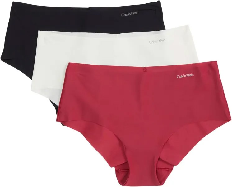 Комплект из трех хипстерских плавок Invisibles Calvin Klein Underwear, цвет Red Bud/Vanilla Ice/Black