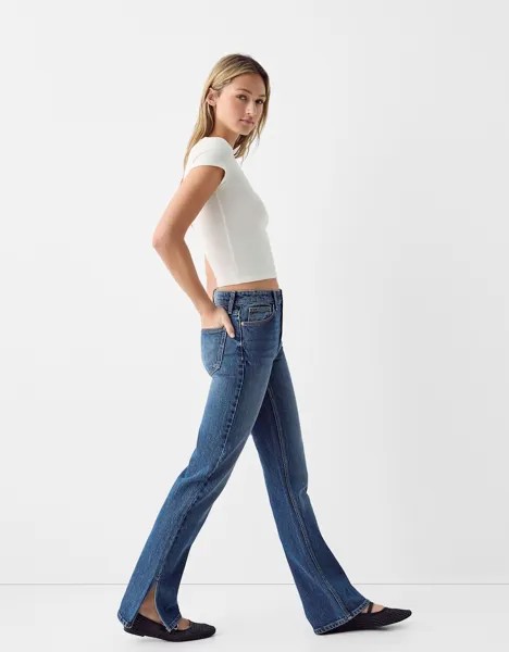 Удобные прямые джинсы с разрезом по бокам Bershka, синий