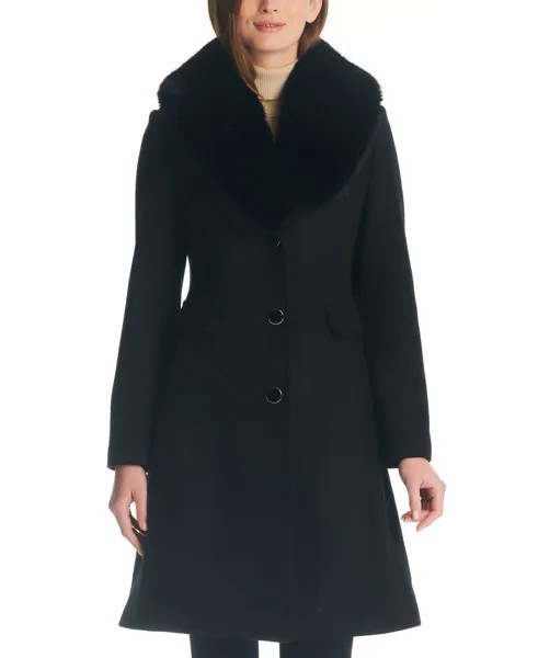 Женское длинное пальто с воротником из искусственного меха kate spade new york, черный