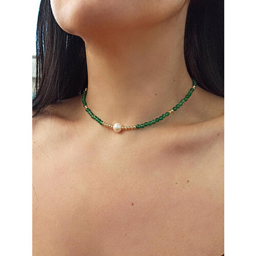 Чокер JEWELRY A VENTO, агат, жемчуг культивированный, гематит, длина 50 см, зеленый