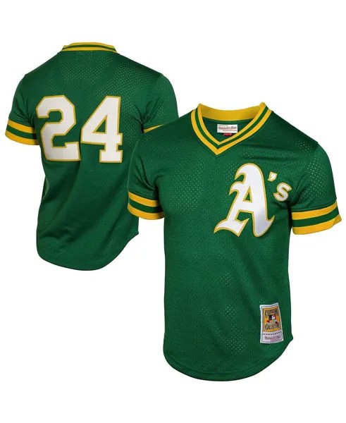 Мужская тренировочная майка с сеткой Rickey Henderson Green Oakland Athletics 1991 Cooperstown Mitchell & Ness