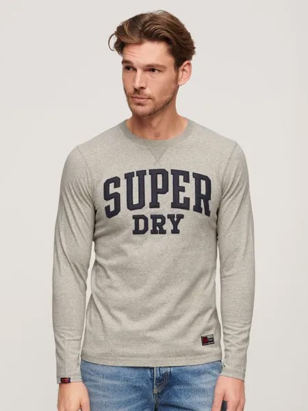 Винтажная спортивная футболка с длинным рукавом на груди Superdry, серый