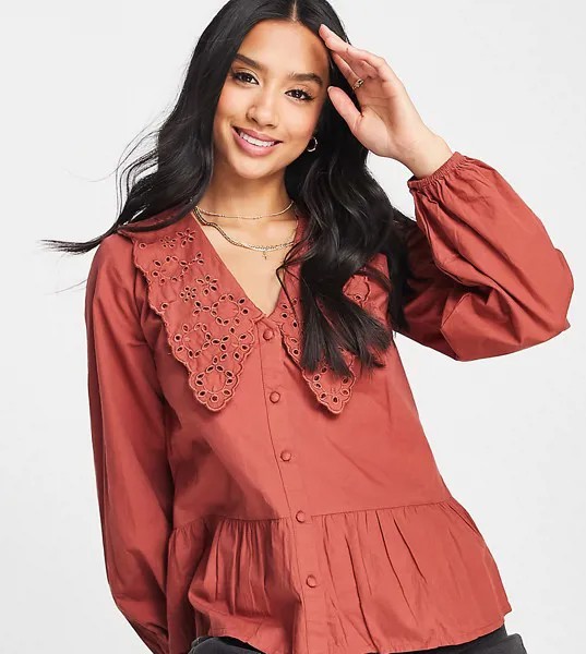 Блузка рыжего цвета с воротником с вышивкой ришелье Influence Petite-Оранжевый цвет