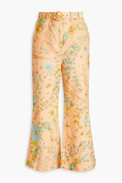 Льняные расклешенные брюки с цветочным принтом ZIMMERMANN, оранжевый