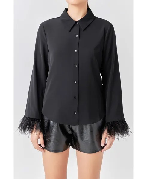 Женская приталенная блузка с отделкой перьями endless rose, черный