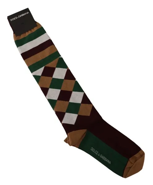 Мужские носки DOLCE - GABBANA, хлопковые эластичные носки до середины икры с разноцветным рисунком. М $100