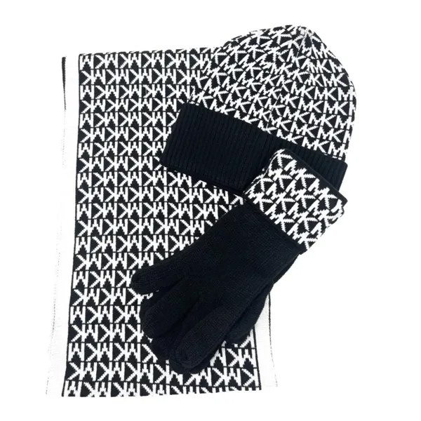 Комплект (перчатки+шапка бини+шарф) женский Michael Kors 539240C черный, One Size