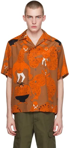 Коричнево-оранжевая рубашка с принтом Wacko Maria