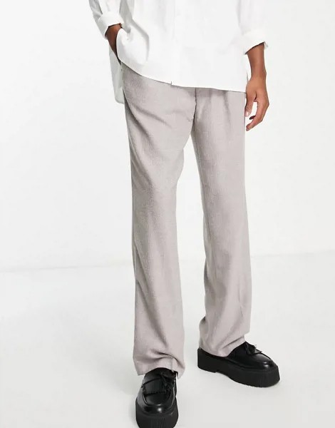 Строгие широкие брюки из ткани с добавлением шерсти букле с завышенной талией ASOS DESIGN-Серый