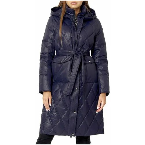 Куртка  зимняя, удлиненная, силуэт прямой, регулируемый капюшон, ветрозащитная, карманы, влагоотводящая, несъемный капюшон, капюшон, размер 42, синий
