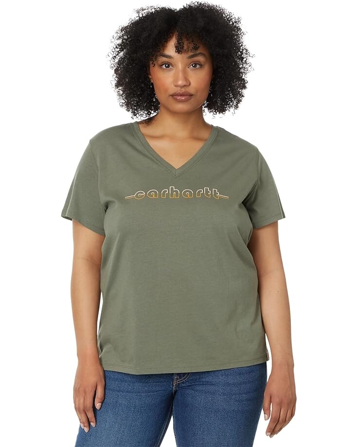 Футболка Carhartt Relaxed Fit Lightweight Short Sleeve Carhartt Graphic V-Neck, цвет Dusty Olive