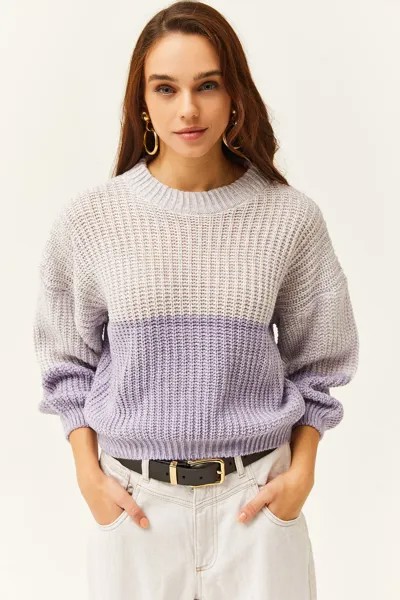 Женский укороченный трикотажный свитер сиреневого цвета с круглым вырезом Olalook, фиолетовый