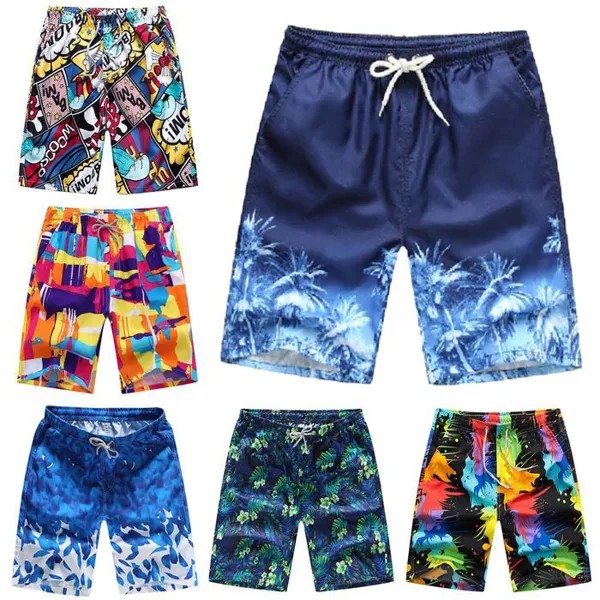 Мужские шорты Шнурок Цветочный принт Оверсайз Свободные брюки Причинные Летние пляж плавания Короткие брюки Мужские брюки