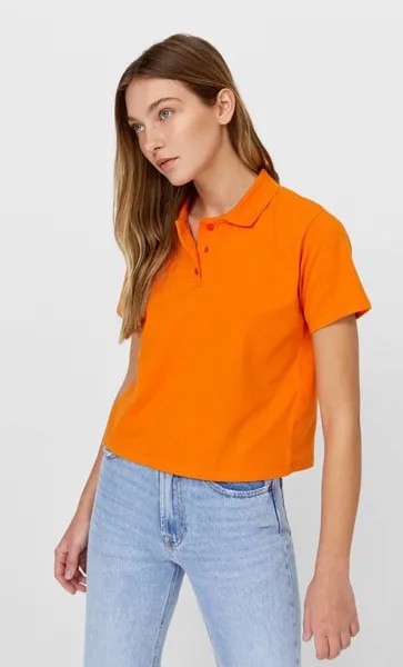 Stradivarius Укороченное Базовое Поло Темно-Оранжевый Xs