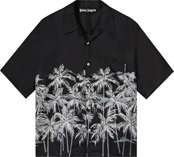 Рубашка Palm Angels Allover Palms Bowling Shirt 'Black/White', черный