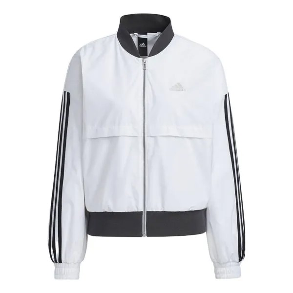 Куртка (WMNS) adidas Stripe Colorblock Logo Printing Zipper Casual Long Sleeves Jacket White, белый