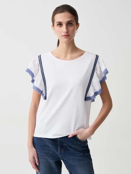 Футболка с оборками из английской вышивки Ovs, цвет optical white