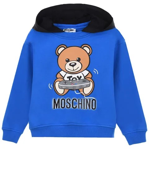 Синяя толстовка-худи с контрастным капюшоном Moschino детская