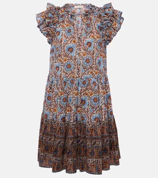 Мини-Платье Coletta из смесового хлопка с оборками Ulla Johnson, синий