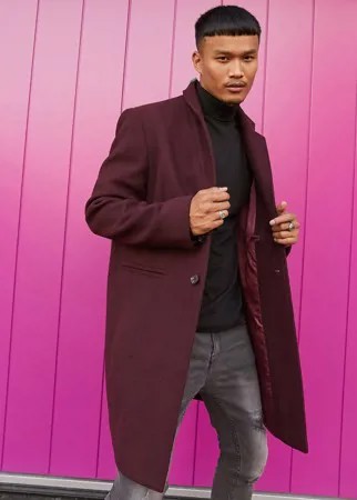 Пальто из смесовой шерсти с лацканами бордового цвета ASOS DESIGN-Красный