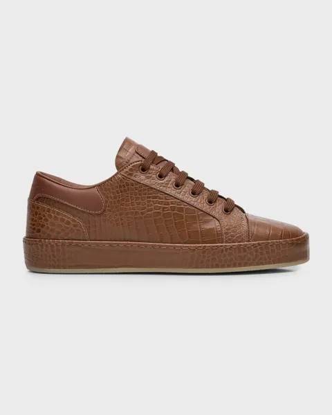 Мужские низкие кеды Brazileiro из кожи с тиснением под крокодила Giuseppe Zanotti, цвет Legno