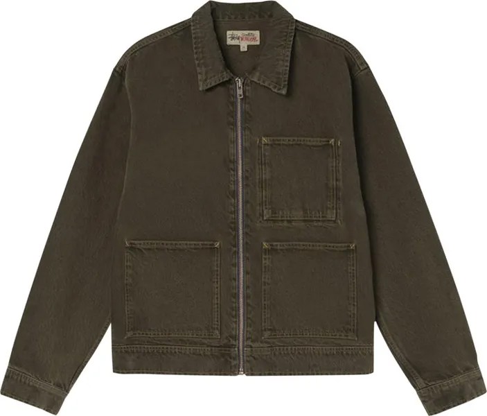 Куртка Stussy Denim Zip Work Jacket 'Olive', зеленый